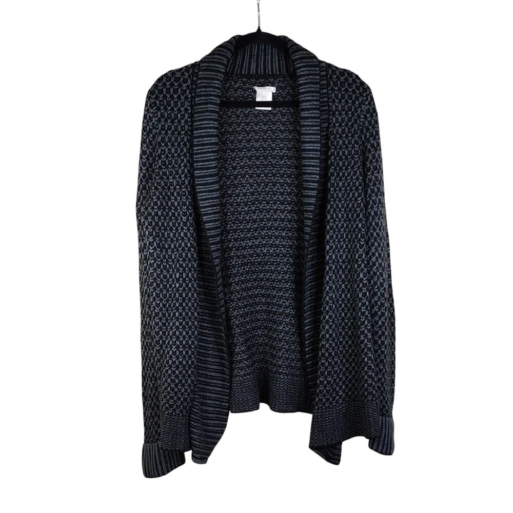 Matty M Black Gray Knit Sweater Shawl Acrylic Fall Winter Warm Cozy Cardigan